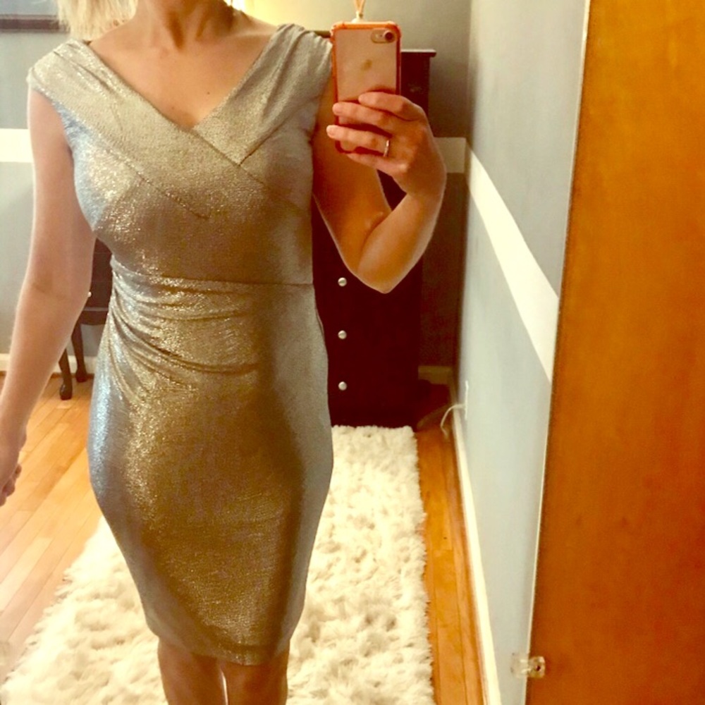 LAUREN RALPH LAUREN Metallic Silver Evening Dress
